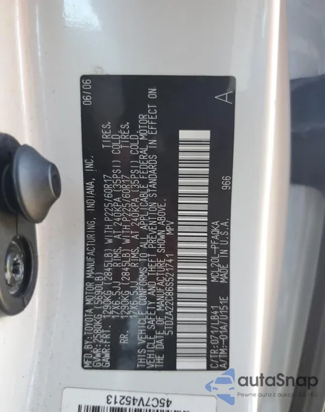 2006 Toyota Sienna Xle из США, поврежденный, VIN 5TDZA22C86S521741